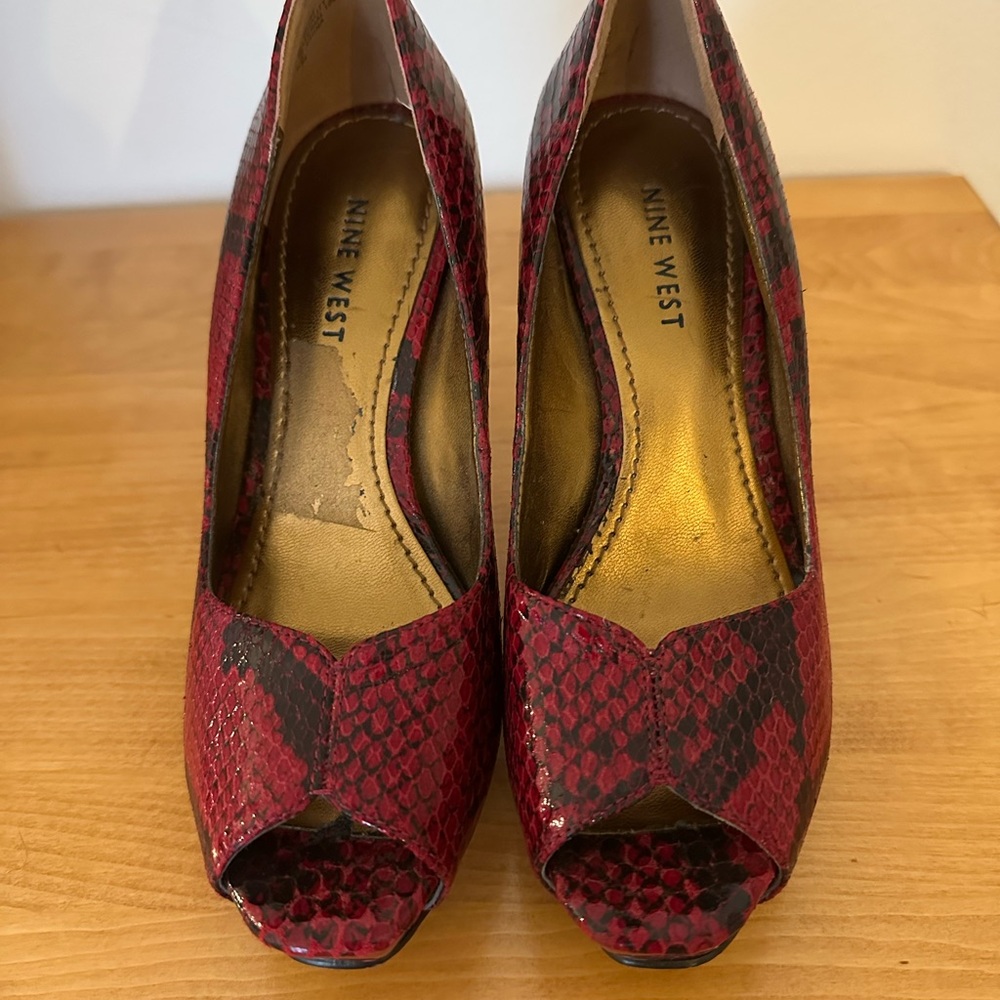 Nine West Red Peep Toe Heels